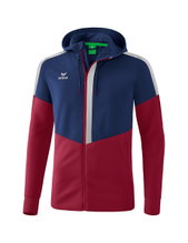 Erima Squad Hooded Training Jacket in Navy Blue/Bordeaux Red/Grey Men