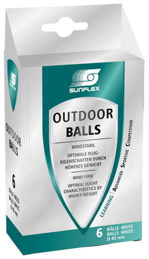 Sunflex Tischtennisball Outdoor weiss - 6 Stück