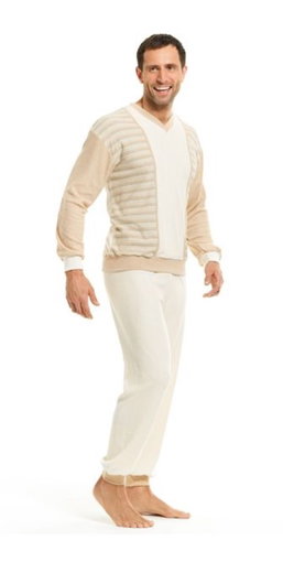 Medima Pyjama Frottee (100% Baumwolle, Hose+Langarmshirt) Unterwäsche beige/weiss Herren (Gr. S-XL)