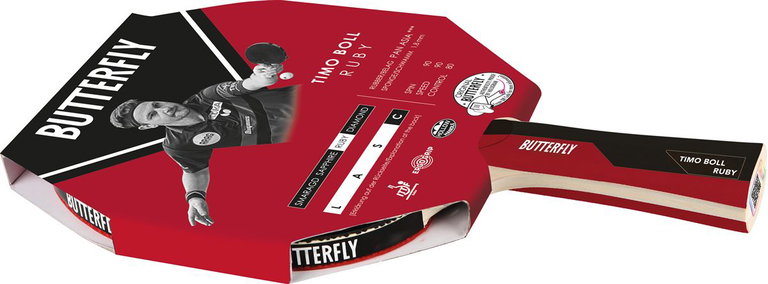 Butterfly Table Tennis Racket Timo Boll Ruby (Pan Asia Rubber, 1.8mm Sponge, Ergo Grip) - 1 Racket