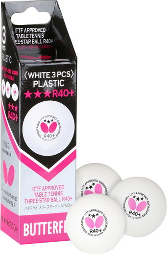 Butterfly Tischtennisball 3 Stern R40+ (Plastikball 40+, ITTF zugelassen) weiss 3er Kartonverpackung