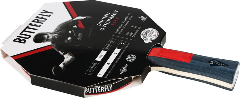 Butterfly Tischtennisschläger Dimitrij Ovtcharov Ruby - Pan Asia Belag mit einem 2,0mm Schwamm - 1 Schläger