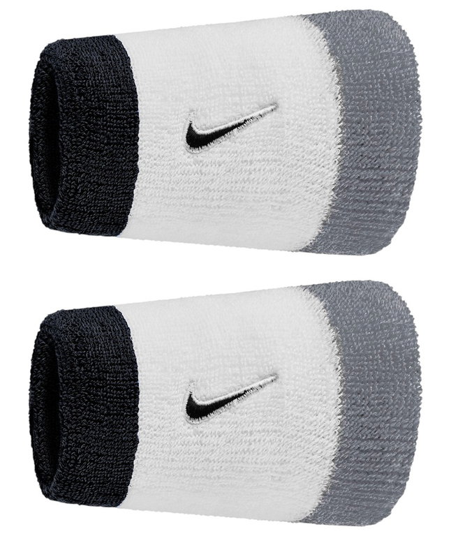 Nike Schweissband Swoosh Classic Doublewide Jumbo (Baumwollmix) 2025 weiss/grau/schwarz - 2 Stück