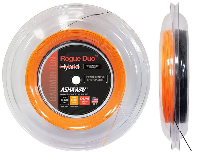 Ashaway Badminton String Rogue Duo Hybrid 0.68/0.61 black/orange 200m roll