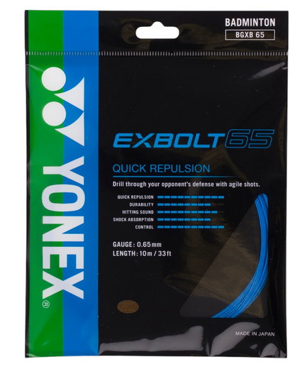 Besaitung mit Badmintonsaite Yonex Exbolt 65 blau