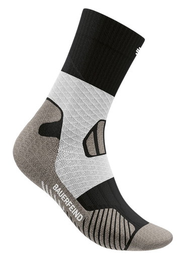 Bauerfeind Sportsocke Trail Run Mid Cut (Kompressionssocke) schwarz/weiss/grau Herren - 1 Paar