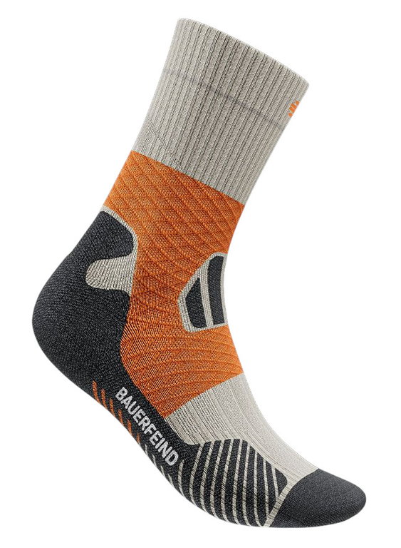 Bauerfeind Sportsocke Trail Run Mid Cut (Kompressionssocke) grau/orange Herren - 1 Paar