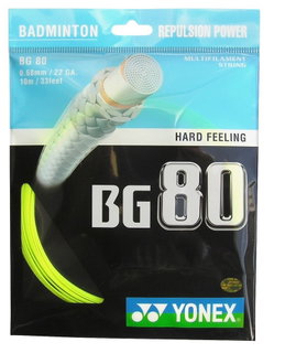 Stringing with Yonex BG80 badminton string in yellow