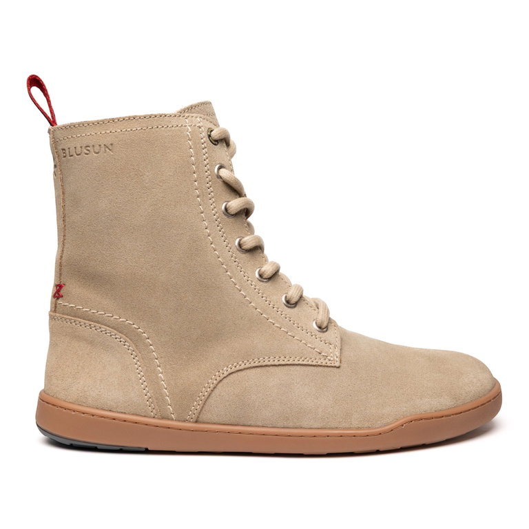 Blusun Schnürstiefel BLSN-040W (Veloursleder, Barfußstiefel) beige Damen