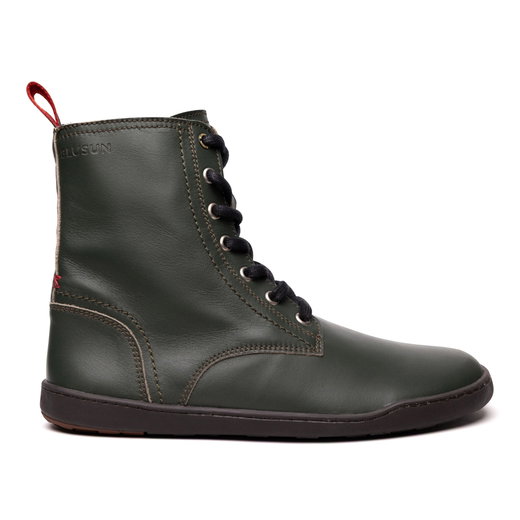 Blusun Lace-Up Boots BLSN-040W (Smooth Leather, Barefoot Boots) Dark Green Ladies