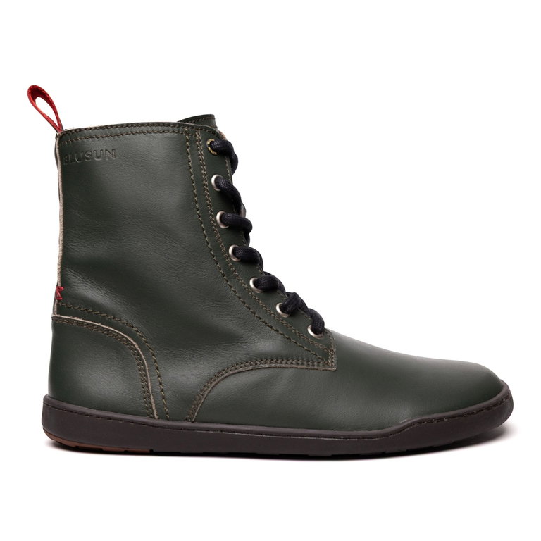 Blusun Lace-Up Boots BLSN-040W (Smooth Leather, Barefoot Boots) Dark Green Ladies