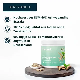 Brandl Bio KSM 66 Ashwagandha Extract (600mg pure Ashwagandha extract) 120 capsules