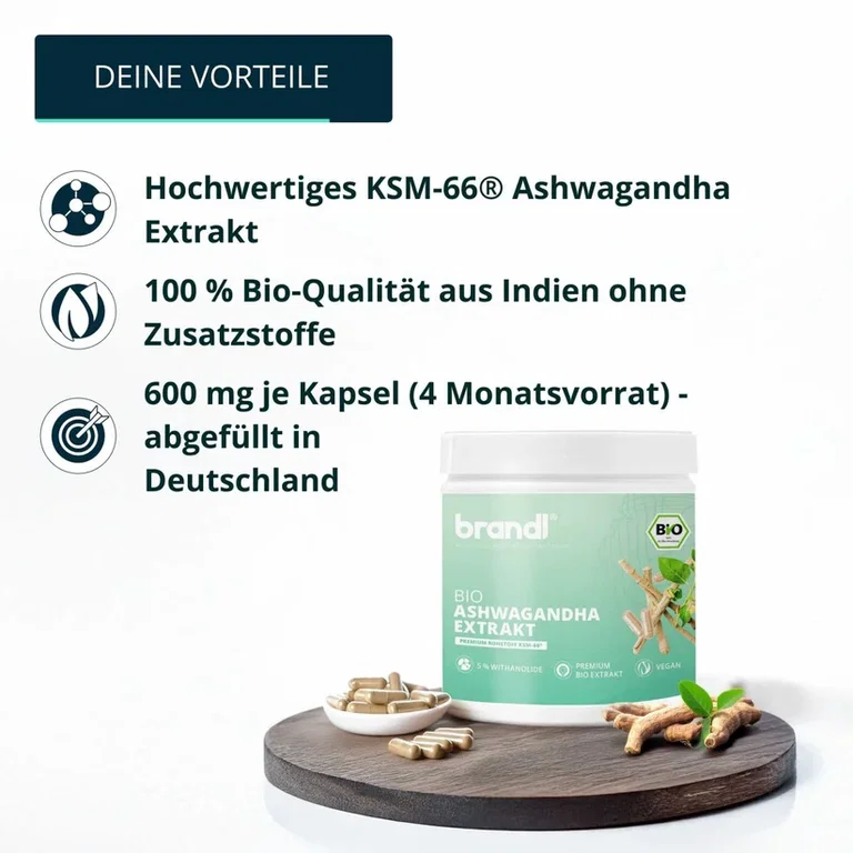 Brandl Bio KSM 66 Ashwagandha Extract (600mg pure Ashwagandha extract) 120 capsules
