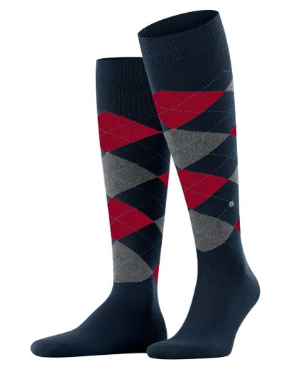 Burlington Kniestrümpfe King (Argyle-Muster) marineblau/rot Herren - 1 Paar