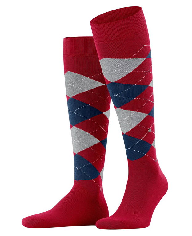 Burlington Kniestrümpfe King (Argyle-Muster) rot/grau Herren - 1 Paar