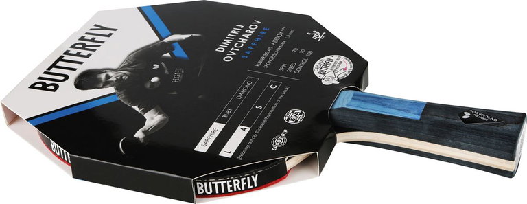 Butterfly Tischtennisschläger Dimitrij Ovtcharov Sapphire - Addoy Belag mit einem 1,5mm Schwamm - 1 Schläger