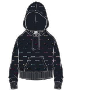 Champion Kapuzenpullover (Baumwolle Hoodie) Allover Logo-Print schwarz Damen