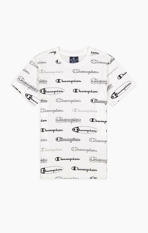 Champion Freizeit Tshirt (Baumwolle) Allover Script-Print weiss Kinder