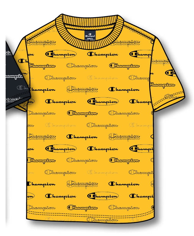 Champion Leisure T-shirt (Cotton) Allover Script Print Yellow Kids