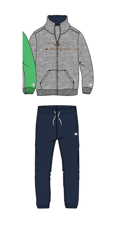 Champion Trainingsanzug Logo (Jacke&Hose aus Baumwolle) hellgrau/navy Kinder