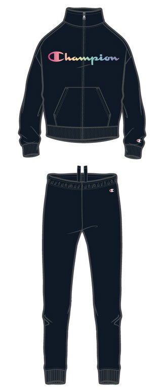 Champion Tracksuit (Jacket & Trousers made of Cotton) Big Logo Print Black Girls