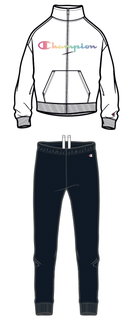 Champion Trainingsanzug (Jacke&Hose aus Baumwolle) Big Logo-Print weiss/navyblau Mädchen