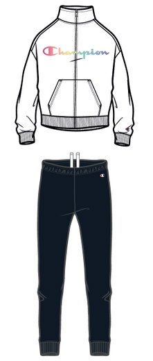 Champion Trainingsanzug (Jacke&Hose aus Baumwolle) Big Logo-Print weiss/navyblau Mädchen