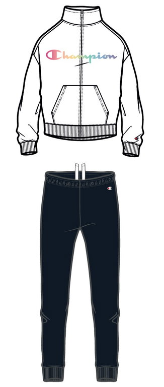 Champion Trainingsanzug (Jacke&Hose aus Baumwolle) Big Logo-Print weiss/navyblau Mädchen