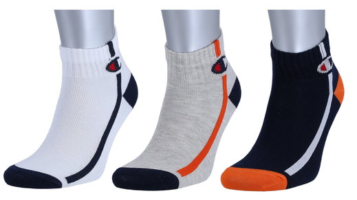 Champion Tennis Socks (Cotton) Quarter C Logo Print white/gray/navy blue Children - 3 Pairs