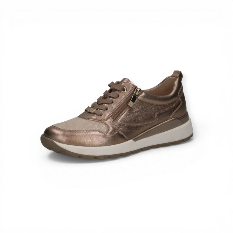 Caprice Sneaker 23760 (Leder, mit seitlichen Reissverschluss) taupe/gold Damen