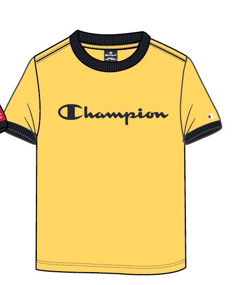 Champion Freizeit-Tshirt (Baumwolle) Crew Ringer mit Logo-Schriftzug gelb Kinder