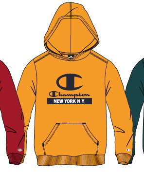 Champion Kapuzenpullover (Fleece Baumwoll-Hoodie) mit New York-Logo gelb Kinder