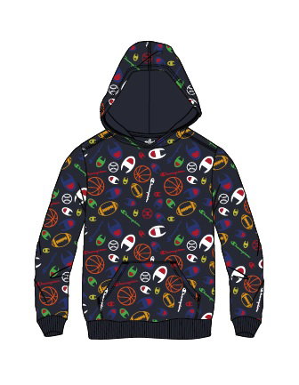 Champion Kapuzenpullover Legacy (Basketball Print Fleece) - dunkelblau Kinder