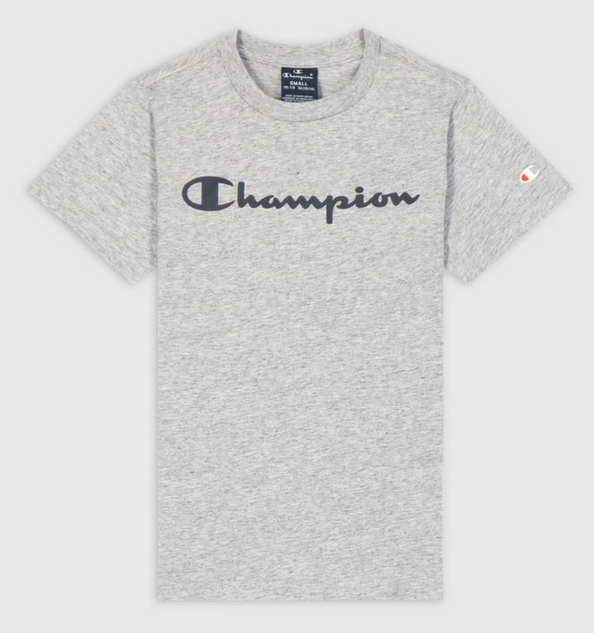 Champion Freizeit-Tshirt (Baumwolle) Crew mit Logo-Schriftzug hellgrau Jungen