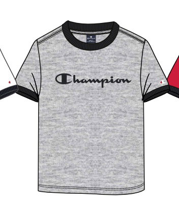 Champion Leisure T-shirt (Cotton) Crew Ringer with Logo Script 2023 Light Grey Boys