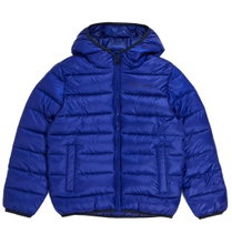 Champion Winter quilted jacket with hood - functional padding, small logo lettering - royal blue boys