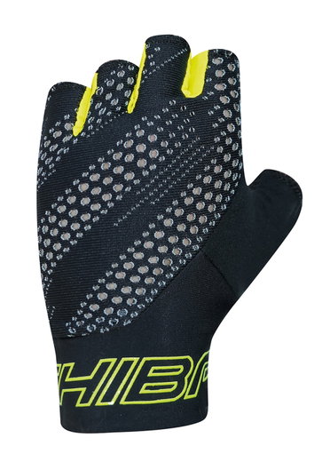 Chiba Fahrrad-Handschuhe Ergo (Dreidimensional geformte, flexible Innenhand) schwarz/gelb - 1 Paar