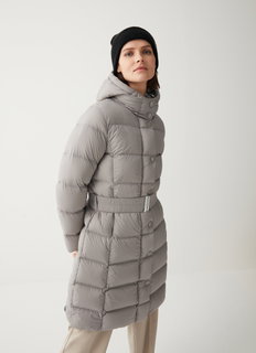 Colmar Daunenmantel mit Gürtel und fester Kapuze graubraun Damen