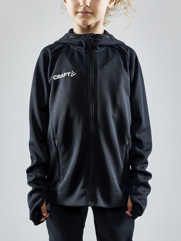Craft Trainingsjacke Evolve Hood - strapazierfähige Mid-Layer-Kapuzenjacke aus Stretchmaterial - schwarz Kinder