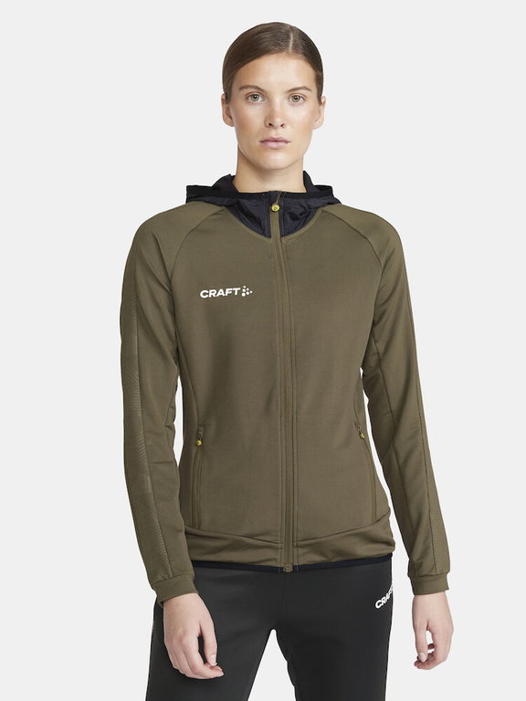 Craft Trainingsjacke Extend Full Zip (mit Reißverschlusstaschen, elastisches Material) khakigrün Damen