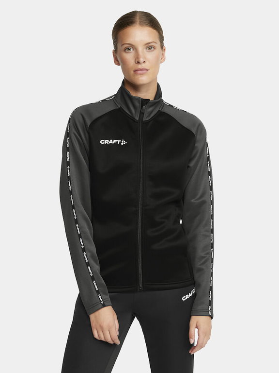 Craft Sport-Trainingsjacke Squad 2.0 Full Zip (mit Seitentaschen, elastisch Funktionsmaterial) schwarz/grau Damen