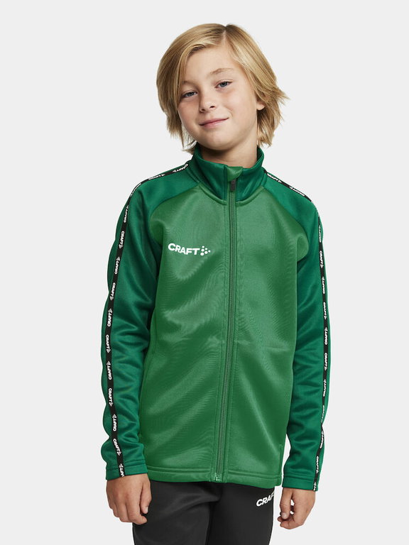 Craft Sport-Trainingsjacke Squad 2.0 Full Zip (mit Seitentaschen, elastisch Funktionsmaterial) grün Kinder