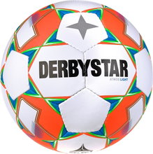 Derbystar Football Atmos Light AG (ideal for E and D youth, artificial grass ball, 350g) white/blue/orange - 1 ball
