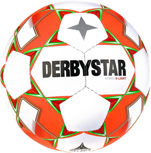 Derbystar Fussball Atmos S-Light AG (ideal für F- und E-Jugend, Kunstrasenball, 290g) weiss/orange - 1 Ball