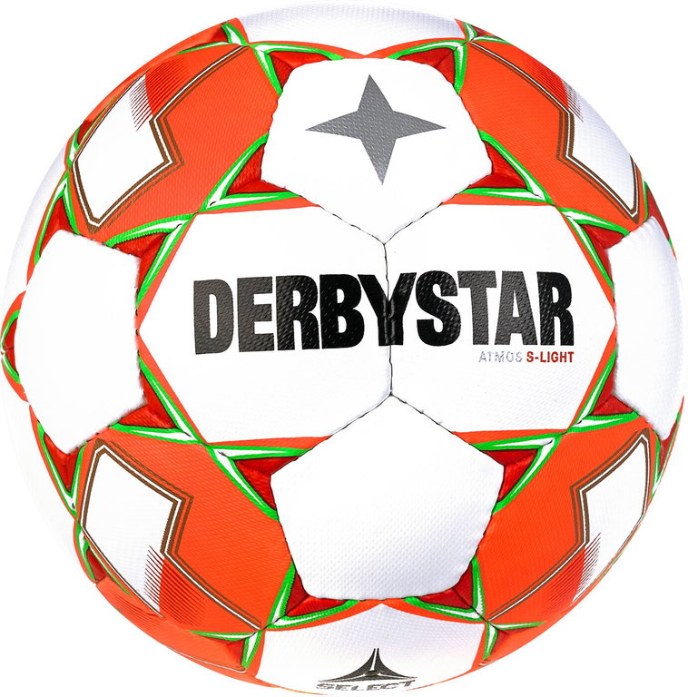 Derbystar Piłka Nożna Atmos S-Light AG (idealna dla dzieci F i E, piłka na sztuczną trawę, 290g) biała/pomarańczowa - 1 piłka