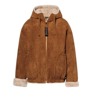 District Winterjacke Tiramisu (mit Kapuze, Veloursleder-Optik) dunkelbraun Damen