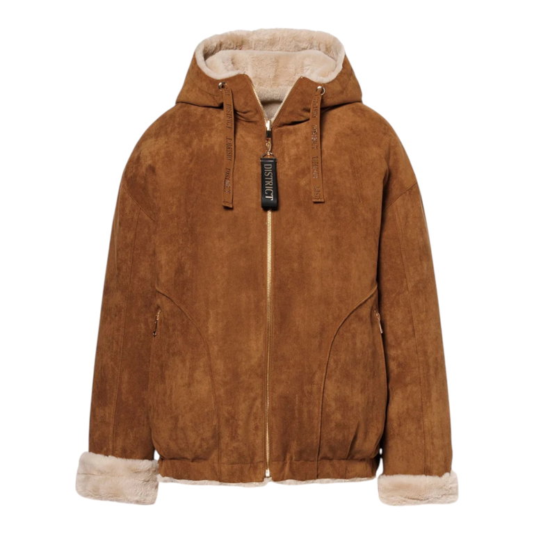 District Winterjacke Tiramisu (mit Kapuze, Veloursleder-Optik) dunkelbraun Damen