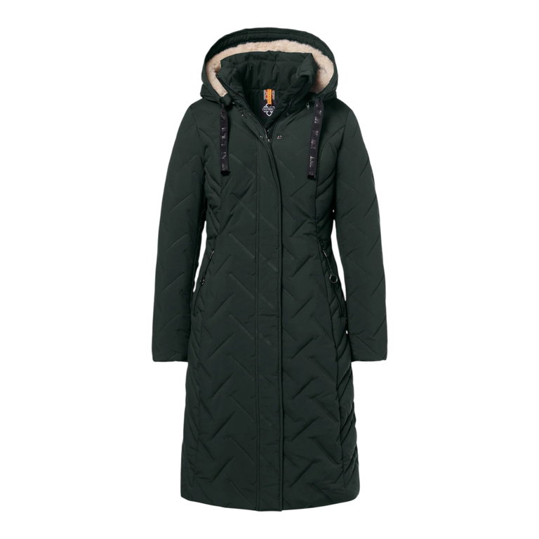 District Winter Coat Cappuccino (with hood, warm) dark green ladies