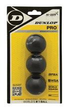 Dunlop Squashball Pro (2 gelbe Punkte, Speed sehr langsam) schwarz Blisterverpackung - 3 Bälle
