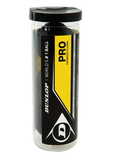 Dunlop Squashball Turnier (2 gelbe Punkte, Speed sehr langsam) schwarz Dose - 3 Bälle